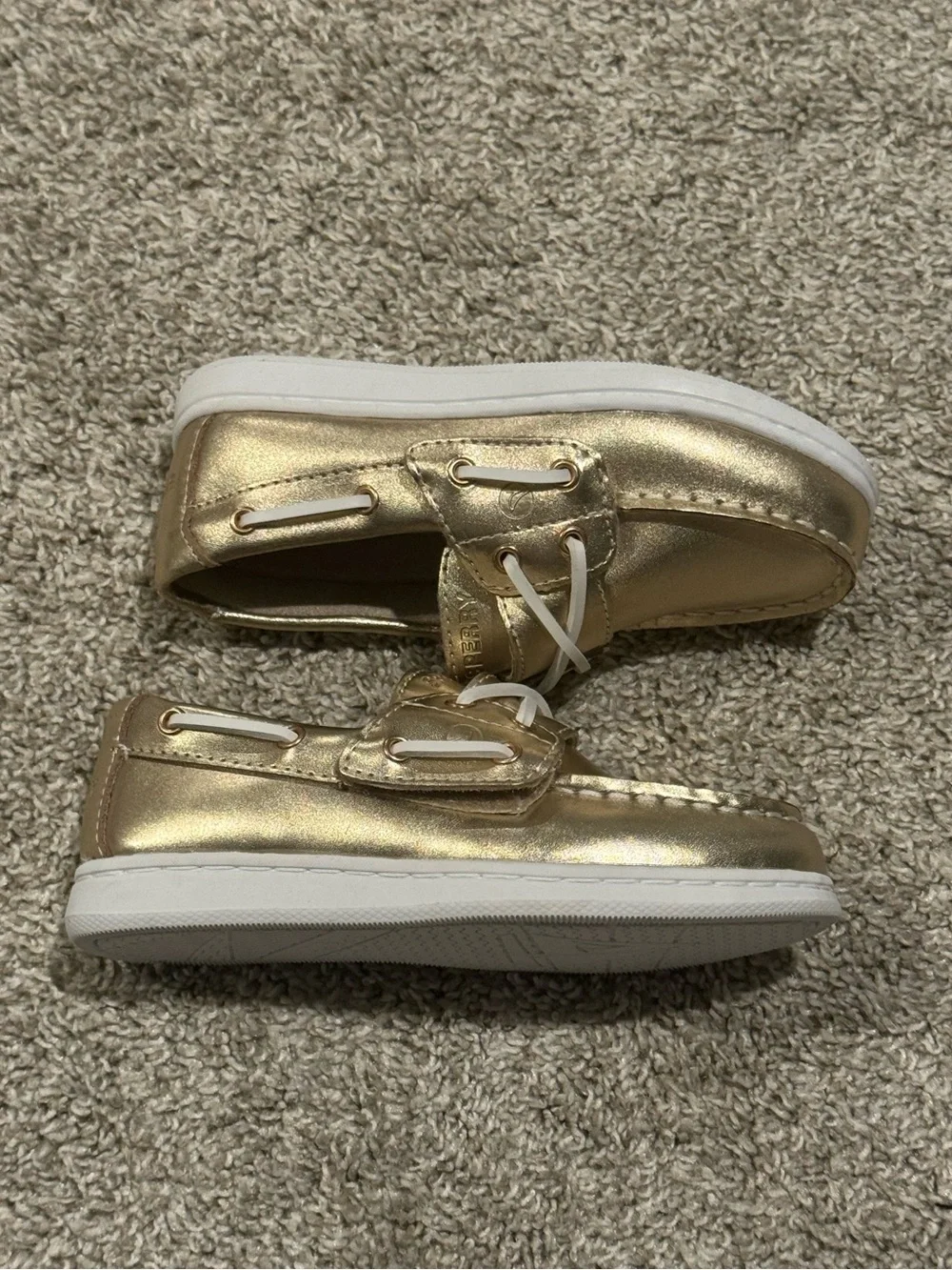 Sperry Kids Gold Metallic Boat Shoes Size 10 Slip On Loafer Sneaker Shiny